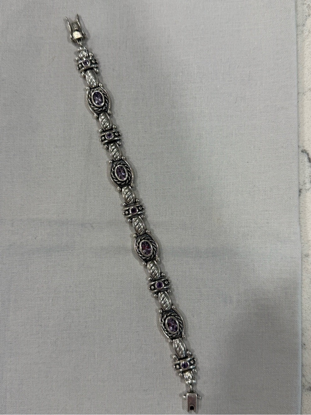 Sterling Silver Amethyst Accent Link Bracelet - Purple